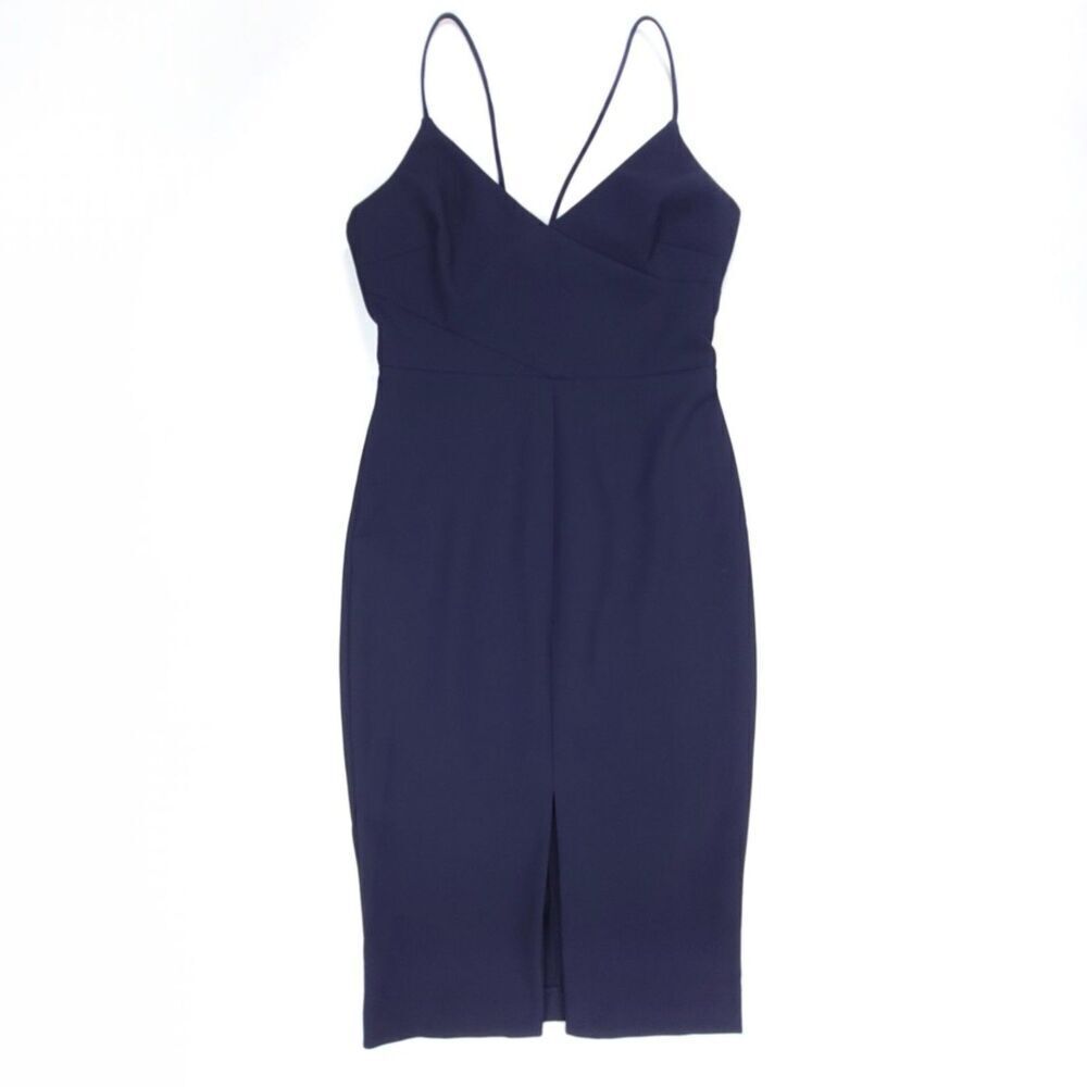 NWT Likely Brooklyn Bodycon Fitted Cami Front Slit Midi Dress Navy Minimalist 8